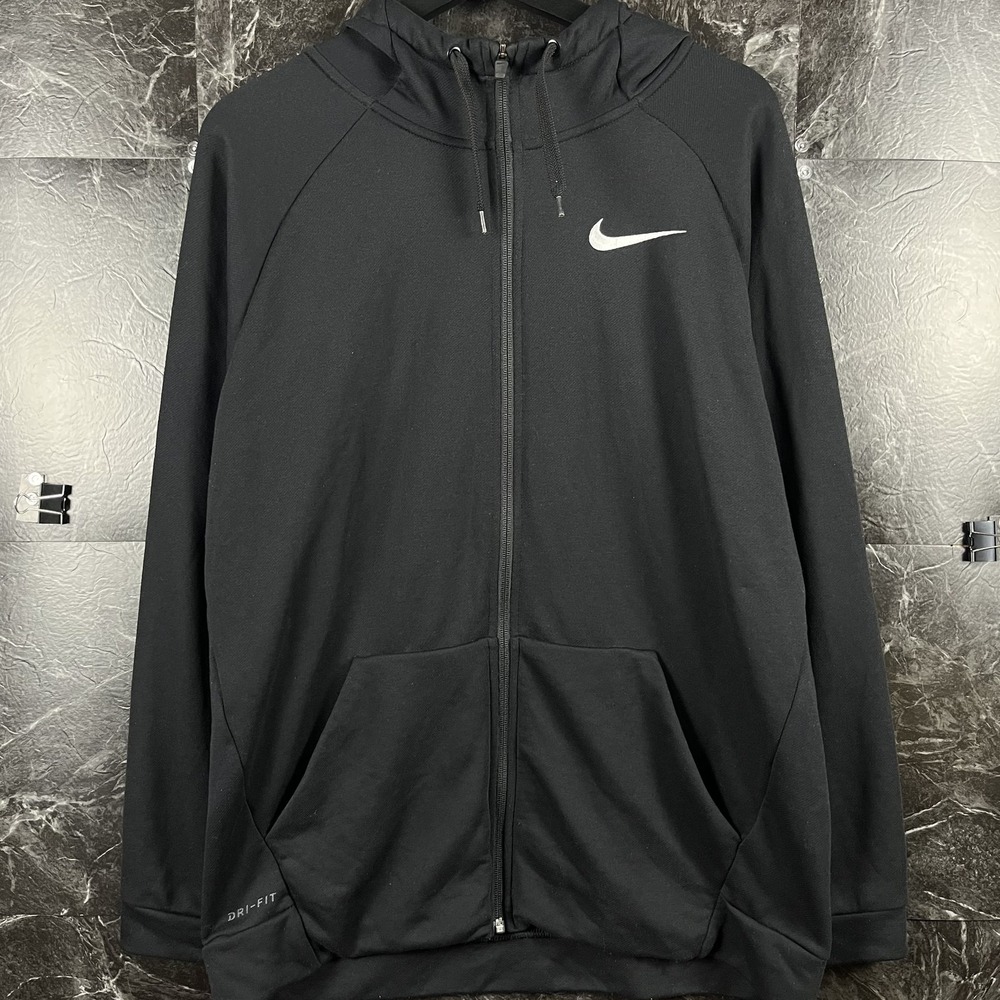 Nike Men's Black Dri-Fit Zip Hoodie Large